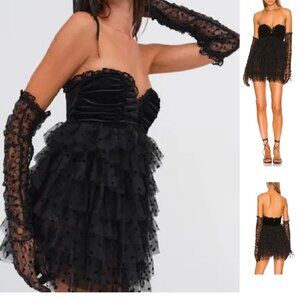 For Love And Lemons Black Mini Dress Ruffles with Gloves!